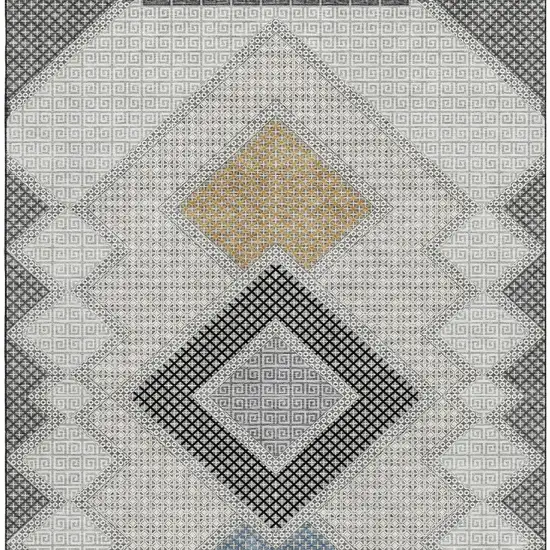 Gray And Charcoal Geometric Washable Area Rug With UV Protection Photo 4