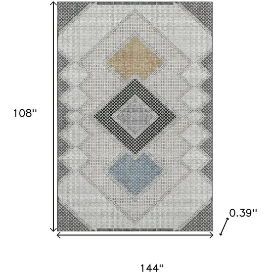 Gray And Charcoal Geometric Washable Area Rug With UV Protection Photo 9
