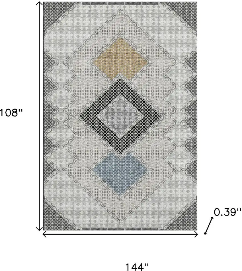 Gray And Charcoal Geometric Washable Area Rug With UV Protection Photo 9