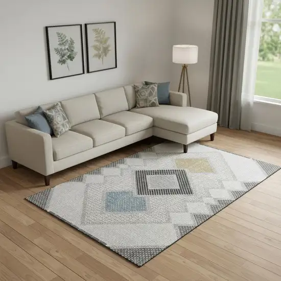 Gray And Charcoal Geometric Washable Area Rug With UV Protection Photo 2