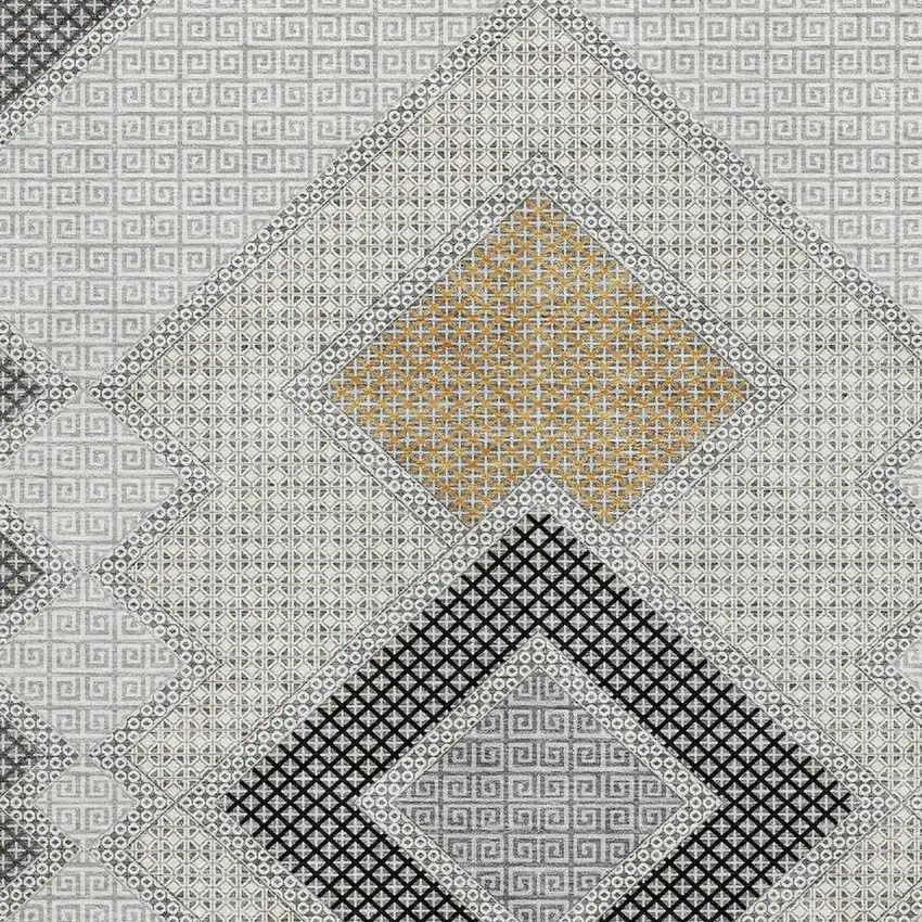 Gray And Charcoal Geometric Washable Area Rug With UV Protection Photo 3