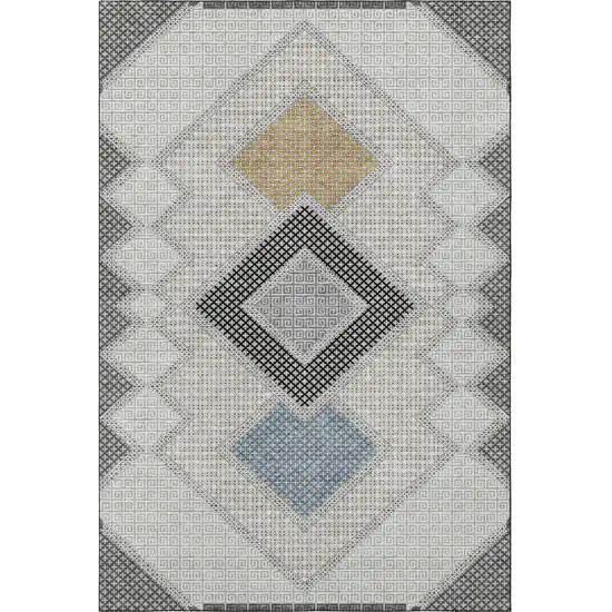 Gray And Charcoal Geometric Washable Area Rug With UV Protection Photo 4