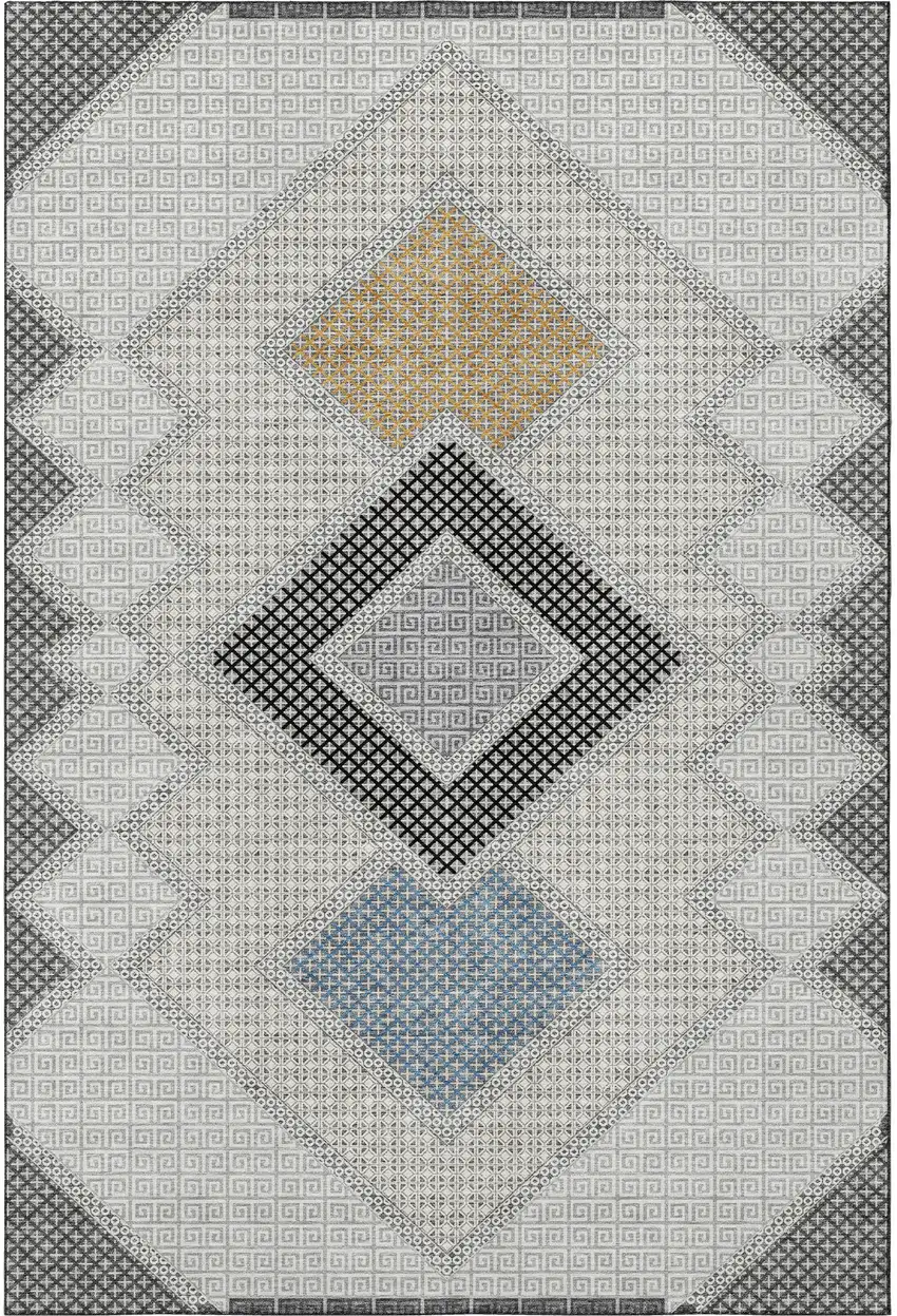 Gray And Charcoal Geometric Washable Area Rug With UV Protection Photo 4
