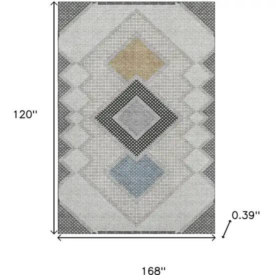 Gray And Charcoal Geometric Washable Area Rug With UV Protection Photo 9