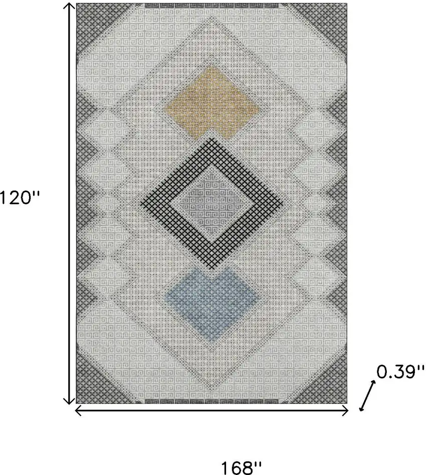 Gray And Charcoal Geometric Washable Area Rug With UV Protection Photo 9