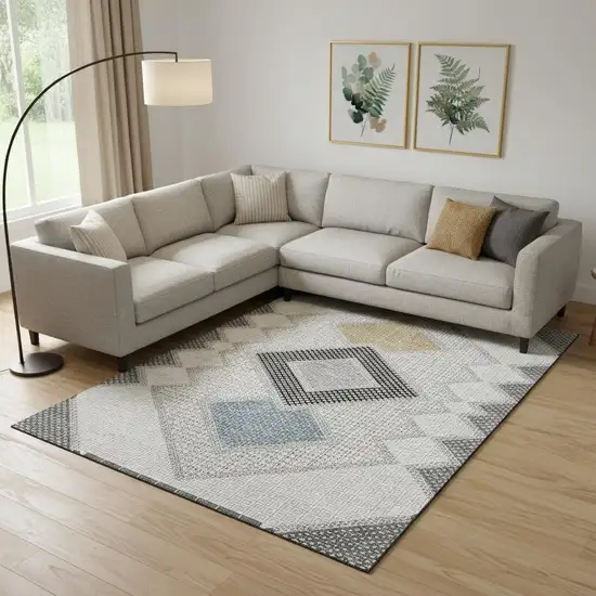 Gray And Charcoal Geometric Washable Area Rug With UV Protection Photo 2