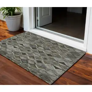 Photo of Gray And Charcoal Geometric Washable Indoor Outdoor Area Rug