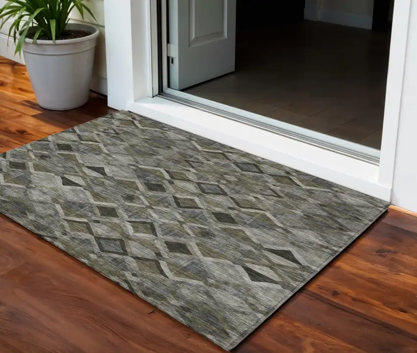 Gray And Charcoal Geometric Washable Indoor Outdoor Area Rug Photo 1