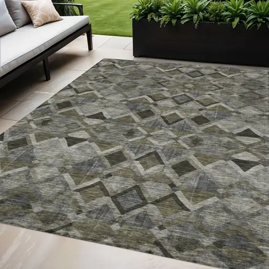 Gray And Charcoal Geometric Washable Indoor Outdoor Area Rug Photo 1