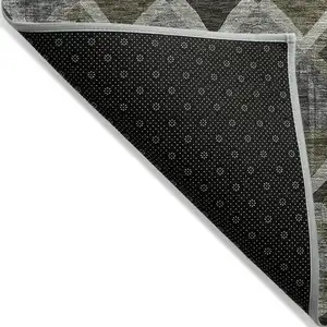 Photo of Gray And Charcoal Geometric Washable Indoor Outdoor Area Rug
