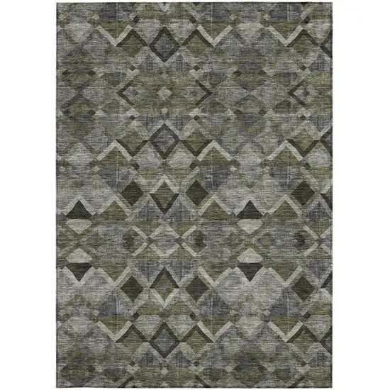 Gray And Charcoal Geometric Washable Indoor Outdoor Area Rug Photo 6