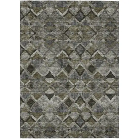 Gray And Charcoal Geometric Washable Indoor Outdoor Area Rug Photo 2