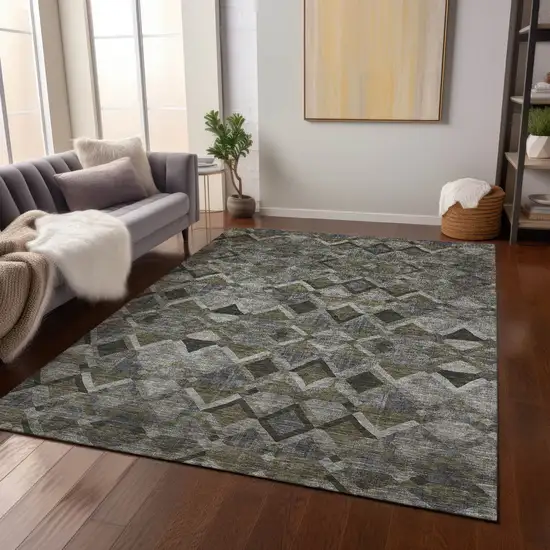 Gray And Charcoal Geometric Washable Indoor Outdoor Area Rug Photo 9
