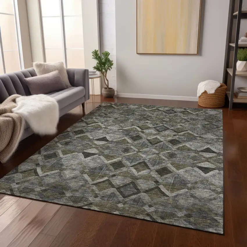 Gray And Charcoal Geometric Washable Indoor Outdoor Area Rug Photo 9