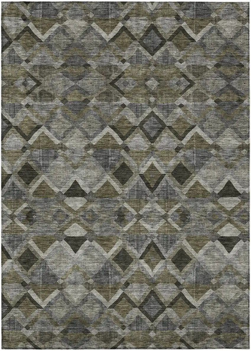 Gray And Charcoal Geometric Washable Indoor Outdoor Area Rug Photo 2