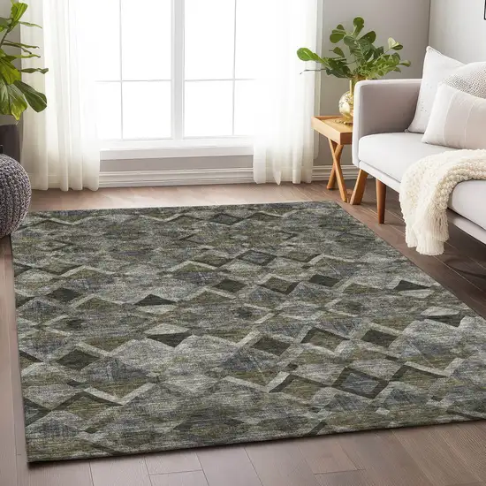 Gray And Charcoal Geometric Washable Indoor Outdoor Area Rug Photo 8