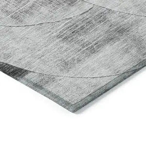 Photo of Gray And Charcoal Geometric Washable Indoor Outdoor Area Rug