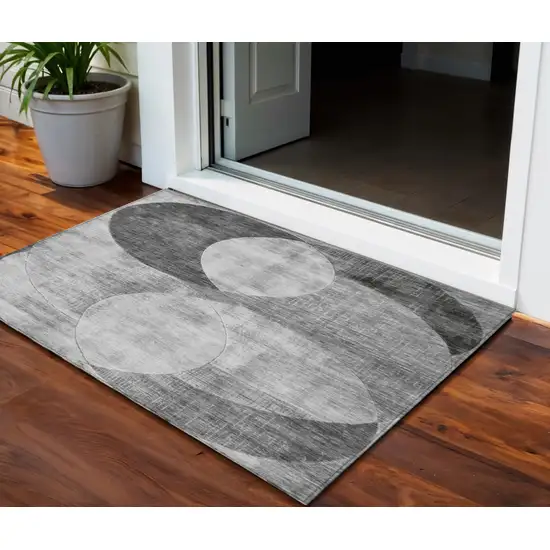 Gray And Charcoal Geometric Washable Indoor Outdoor Area Rug Photo 1