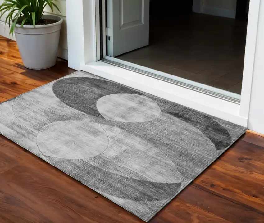 Gray And Charcoal Geometric Washable Indoor Outdoor Area Rug Photo 1