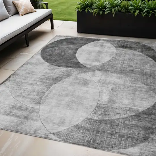 Gray And Charcoal Geometric Washable Indoor Outdoor Area Rug Photo 1