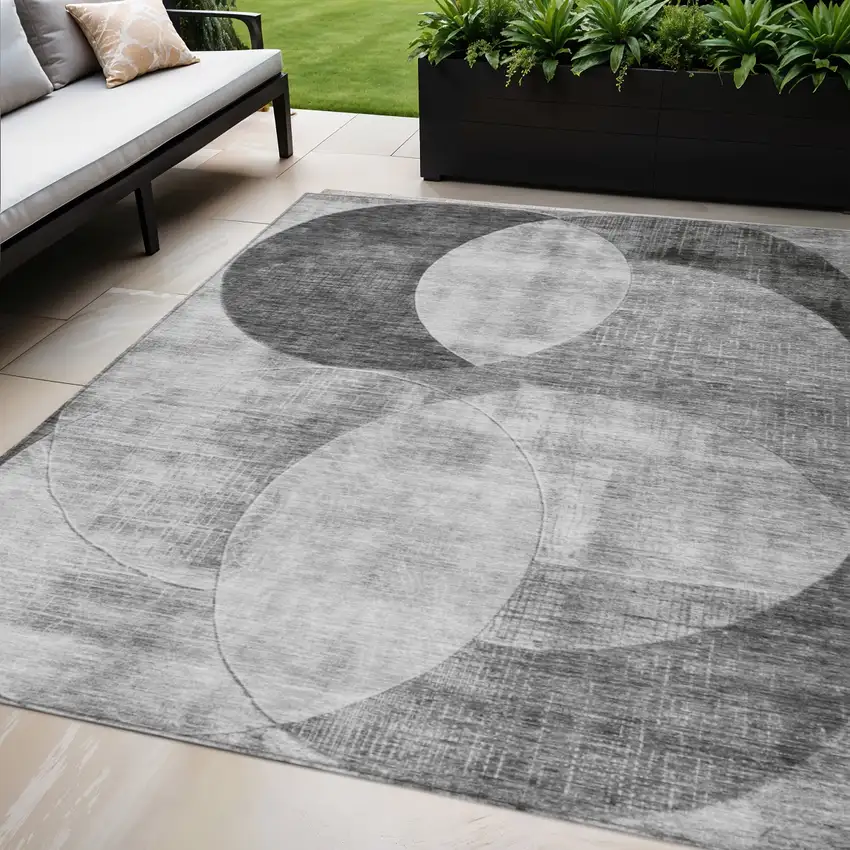Gray And Charcoal Geometric Washable Indoor Outdoor Area Rug Photo 1