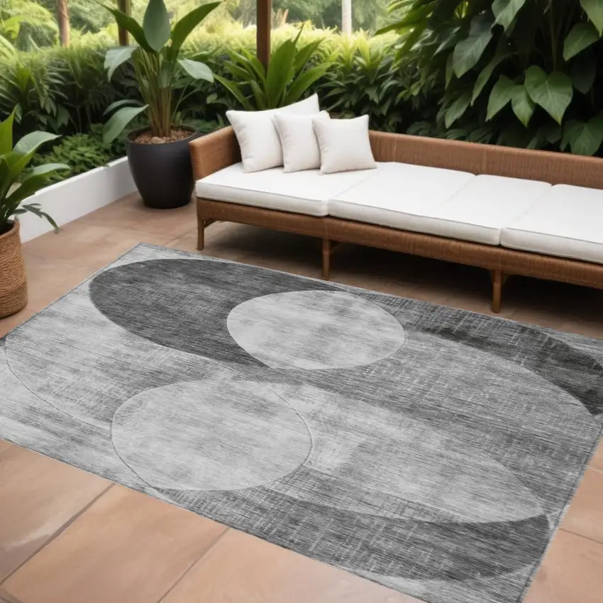 Gray And Charcoal Geometric Washable Indoor Outdoor Area Rug Photo 1