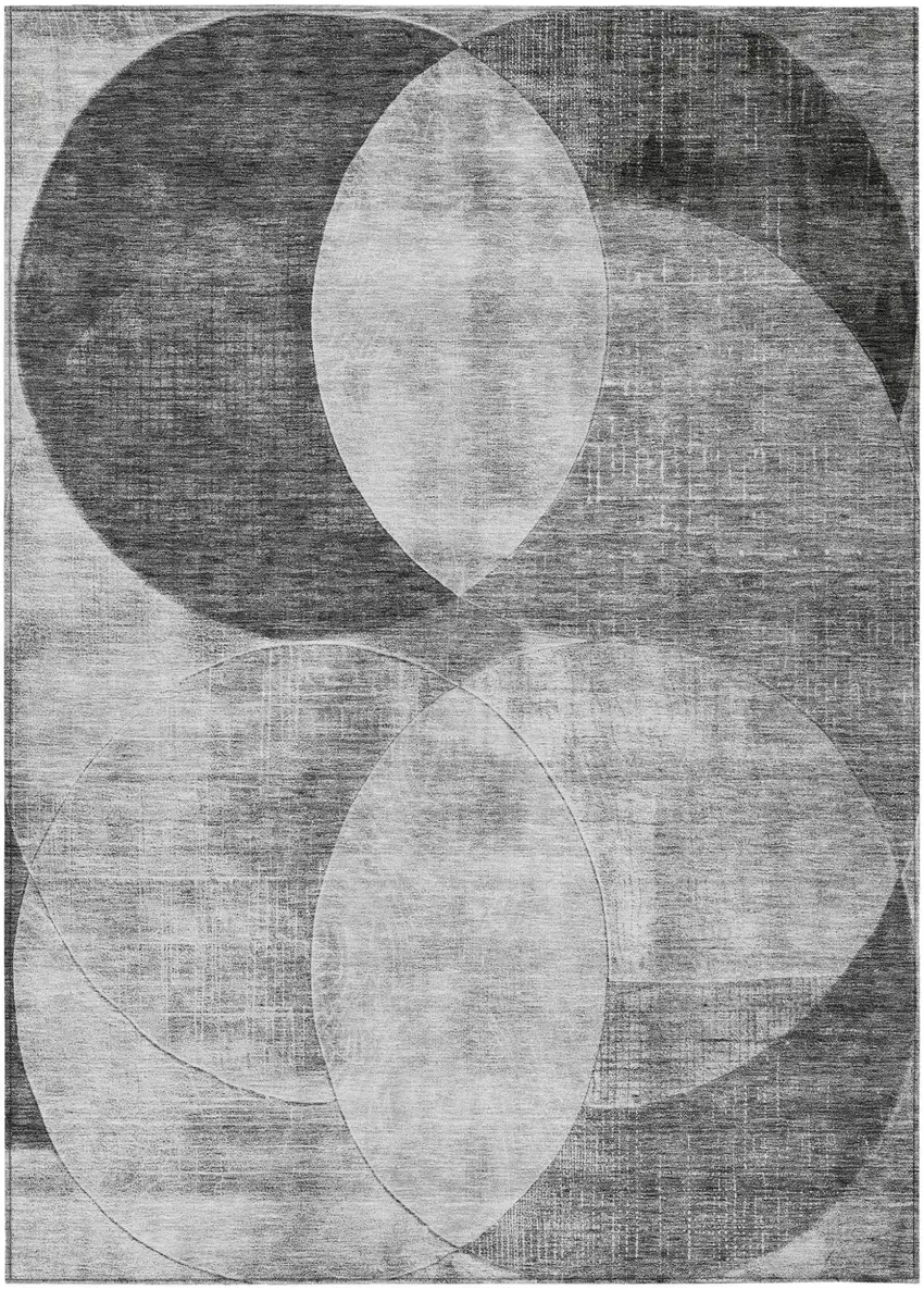 Gray And Charcoal Geometric Washable Indoor Outdoor Area Rug Photo 2