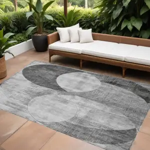 Photo of Gray And Charcoal Geometric Washable Indoor Outdoor Area Rug