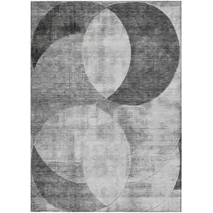 Photo of Gray And Charcoal Geometric Washable Indoor Outdoor Area Rug