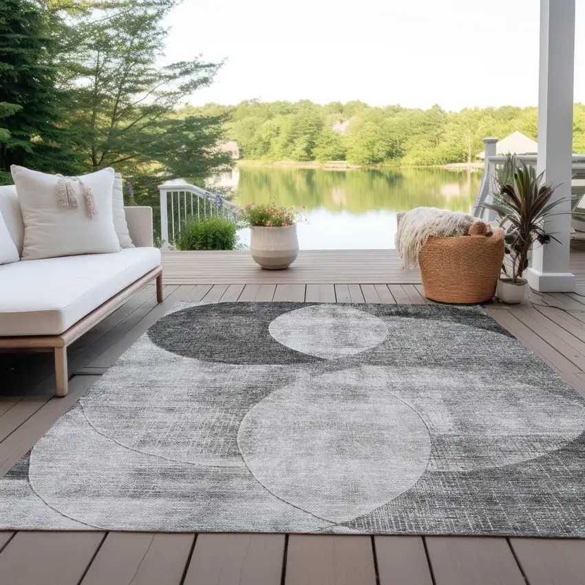 Gray And Charcoal Geometric Washable Indoor Outdoor Area Rug Photo 6