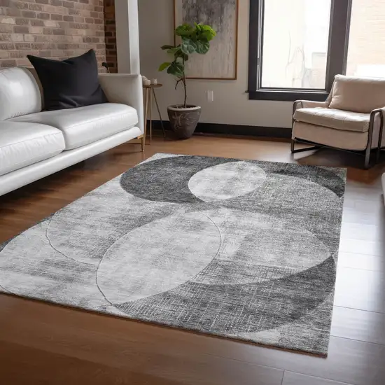 Gray And Charcoal Geometric Washable Indoor Outdoor Area Rug Photo 7