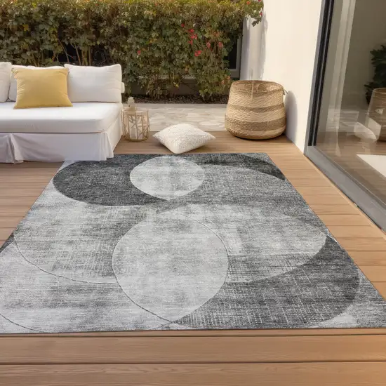 Gray And Charcoal Geometric Washable Indoor Outdoor Area Rug Photo 9