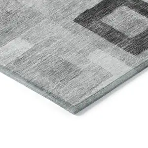 Photo of Gray And Charcoal Geometric Washable Indoor Outdoor Area Rug
