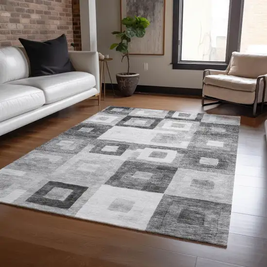 Gray And Charcoal Geometric Washable Indoor Outdoor Area Rug Photo 8