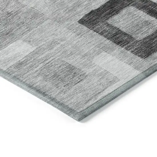 Gray And Charcoal Geometric Washable Indoor Outdoor Area Rug Photo 4