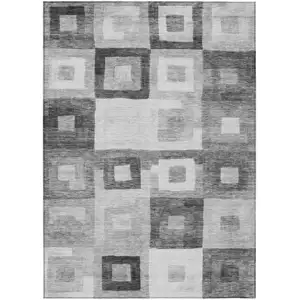Photo of Gray And Charcoal Geometric Washable Indoor Outdoor Area Rug
