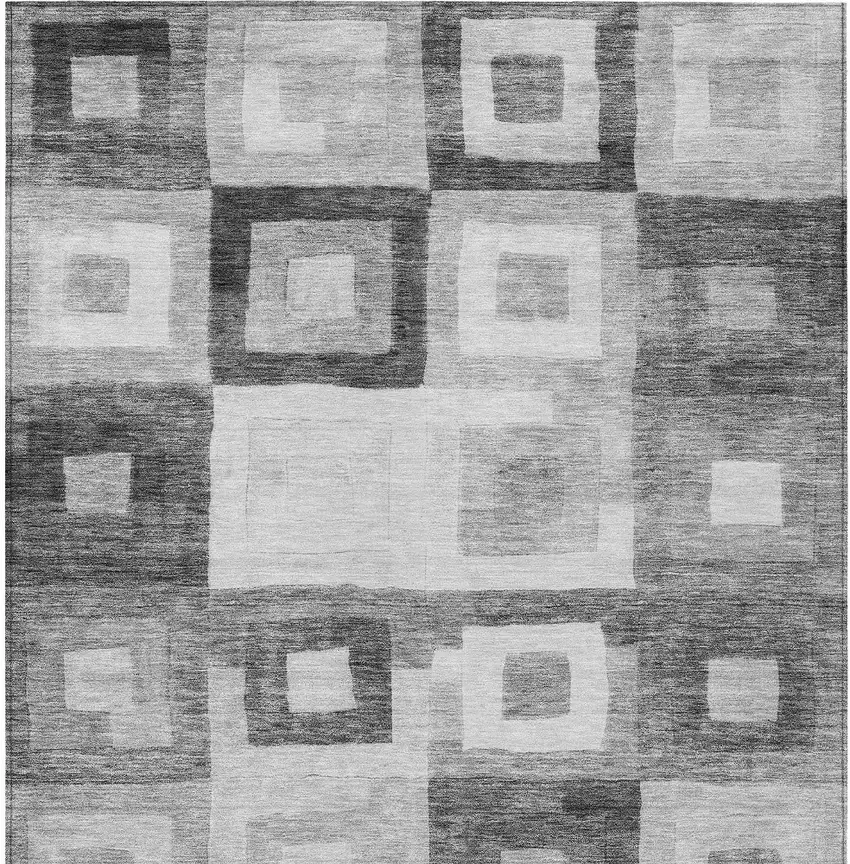 Gray And Charcoal Geometric Washable Indoor Outdoor Area Rug Photo 6