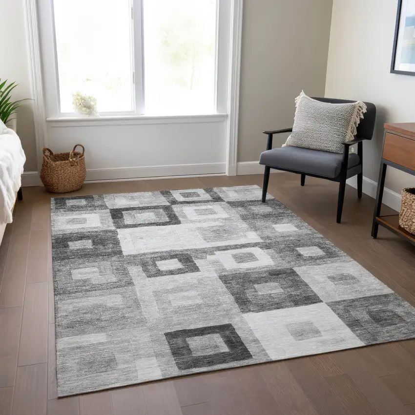 Gray And Charcoal Geometric Washable Indoor Outdoor Area Rug Photo 9