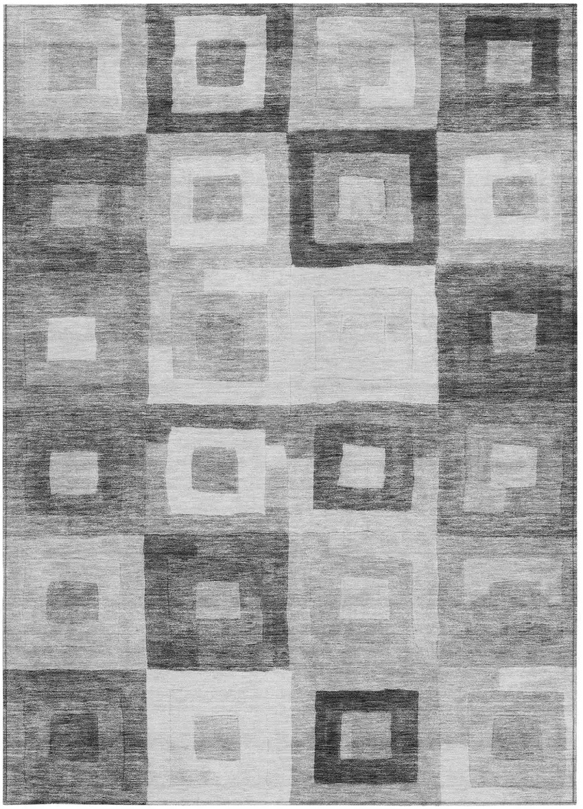Gray And Charcoal Geometric Washable Indoor Outdoor Area Rug Photo 6