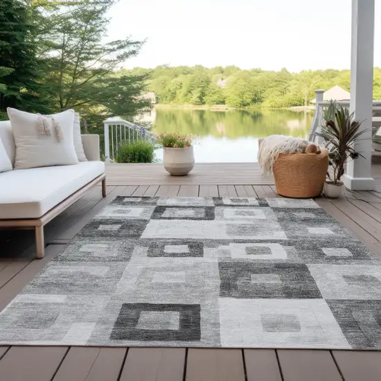Gray And Charcoal Geometric Washable Indoor Outdoor Area Rug Photo 7