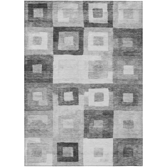 Gray And Charcoal Geometric Washable Indoor Outdoor Area Rug Photo 2