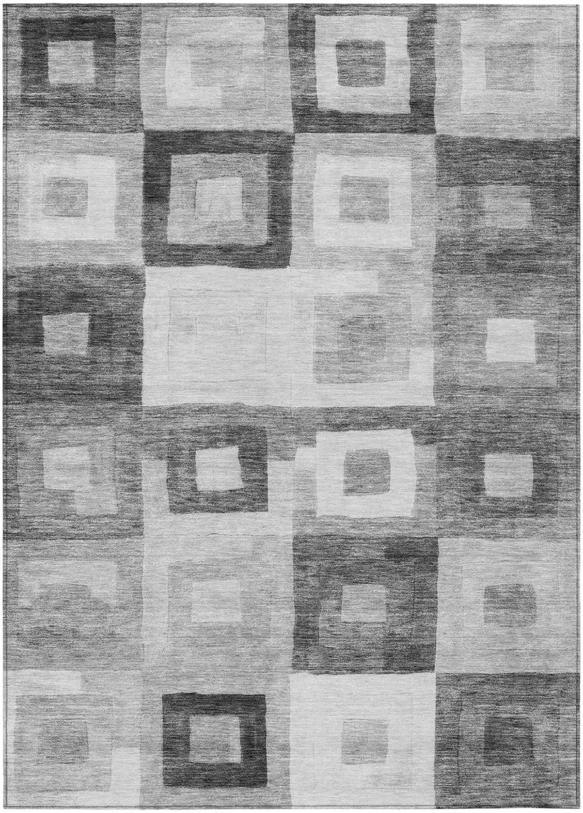 Gray And Charcoal Geometric Washable Indoor Outdoor Area Rug Photo 2