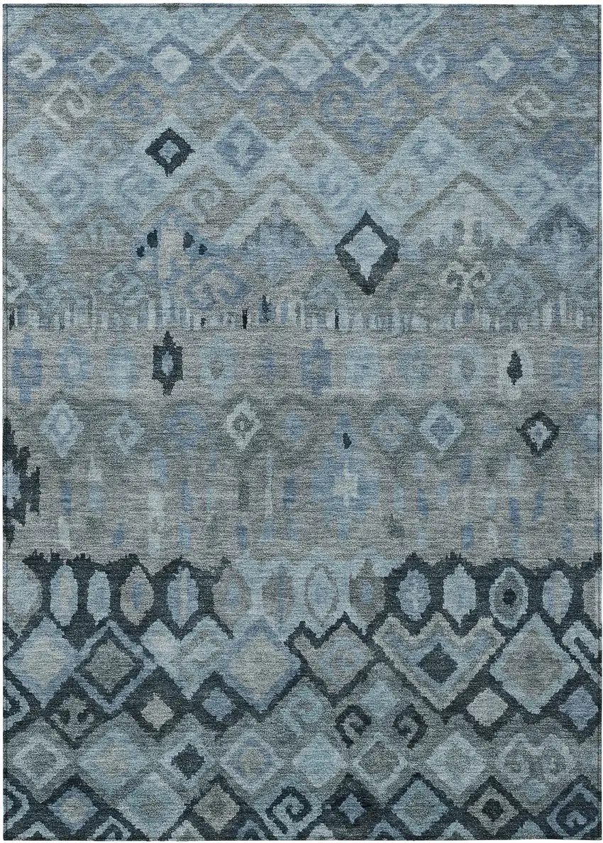 Gray And Charcoal Geometric Washable Indoor Outdoor Area Rug Photo 2