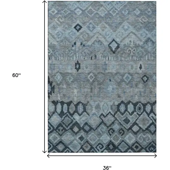 Gray And Charcoal Geometric Washable Indoor Outdoor Area Rug Photo 3