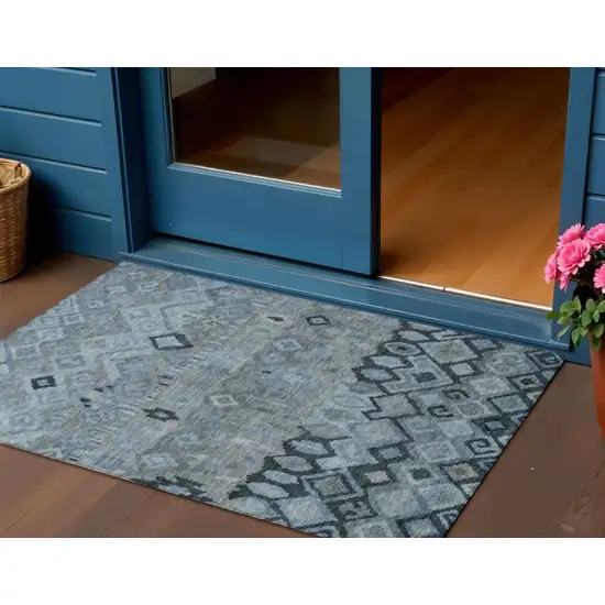 Gray And Charcoal Geometric Washable Indoor Outdoor Area Rug Photo 1