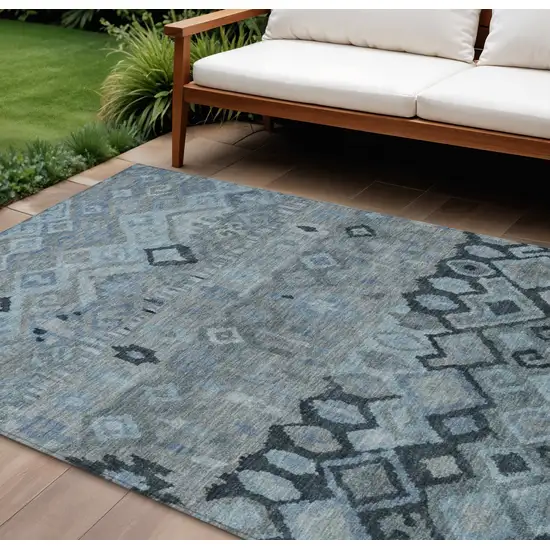 Gray And Charcoal Geometric Washable Indoor Outdoor Area Rug Photo 1