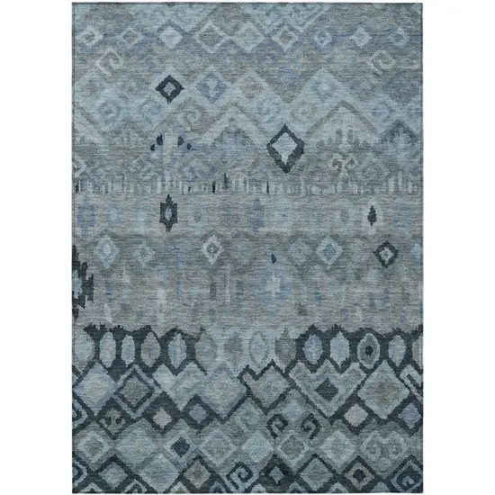 Gray And Charcoal Geometric Washable Indoor Outdoor Area Rug Photo 2