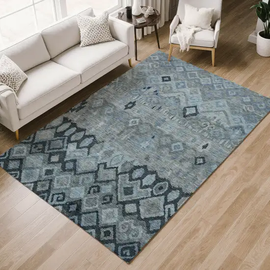 Gray And Charcoal Geometric Washable Indoor Outdoor Area Rug Photo 9