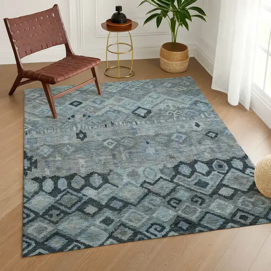 Gray And Charcoal Geometric Washable Indoor Outdoor Area Rug Photo 9