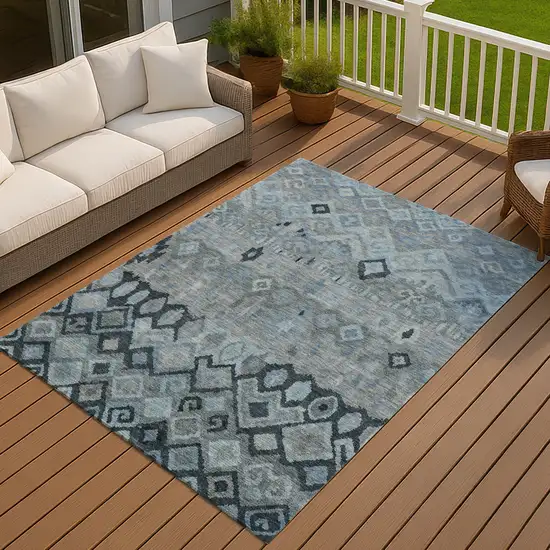 Gray And Charcoal Geometric Washable Indoor Outdoor Area Rug Photo 8